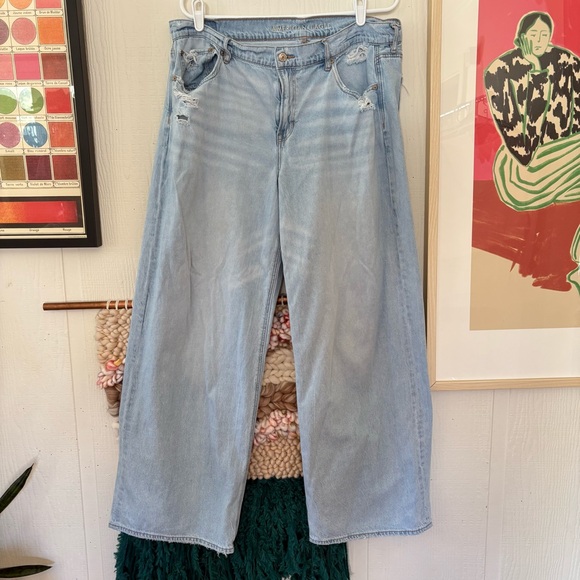 American Eagle Outfitters the low rise skater Light Blue Wide Leg Jeans size 14 - Picture 4 of 12